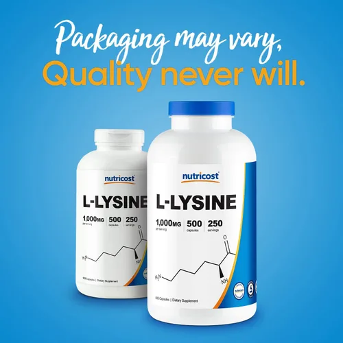 Vista 3 de Nutricost L-lisina 500mg (1000mg porción), 500 cápsulas (3 botellas)