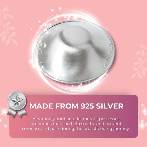 Vista 6 de Silverette® The Original Silver Nursing Cups, Nipple Covers for Breastfeeding Essentials, Pure 925 Silver Nipple Shields