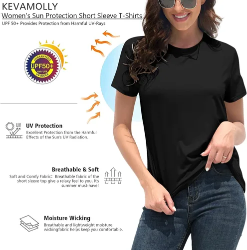 Vista 3 de KevaMolly - Camisetas básicas para mujer, FPU 50+, manga corta, casual, de verano, de moda, unicolor, holgadas