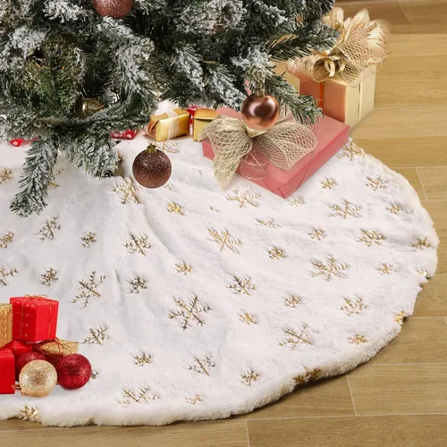 Vista 10 de Falda de árbol de Navidad blanca pequeña de 24 pulgadas, falda de árbol de lentejuelas para árbol de lentejuelas, mini falda de árbol con purpurina