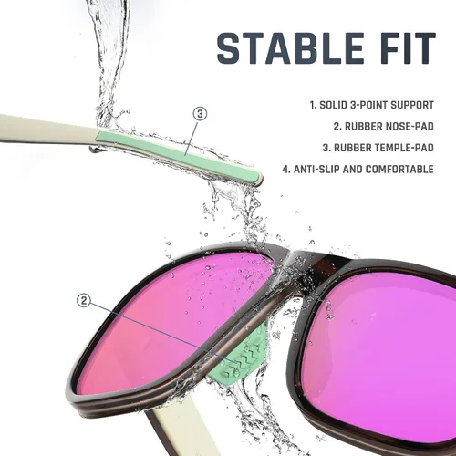 Vista 4 de TOREGE Gafas de sol polarizadas deportivas para hombres y mujeres, lentes de sol para ciclismo, correr, pesca, barco, senderismo, playa, TR66