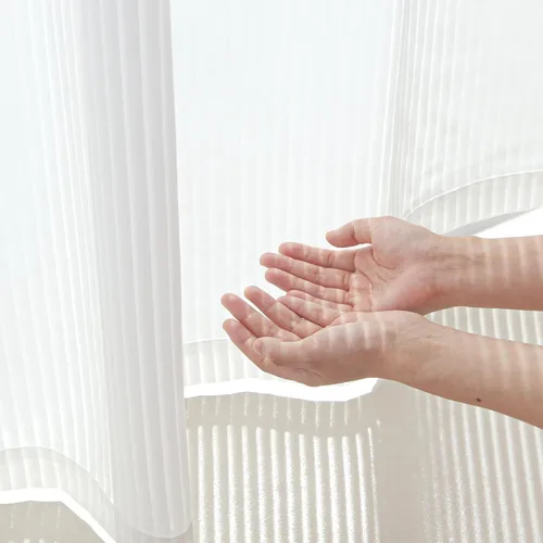 Vista 2 de NICETOWN Cortinas Transparentes a Rayas Blancas de 96 Pulgadas de Largo para Sala de Estar 2 Paneles, Tratamiento de Ventana Semi Chiffon con Ojales