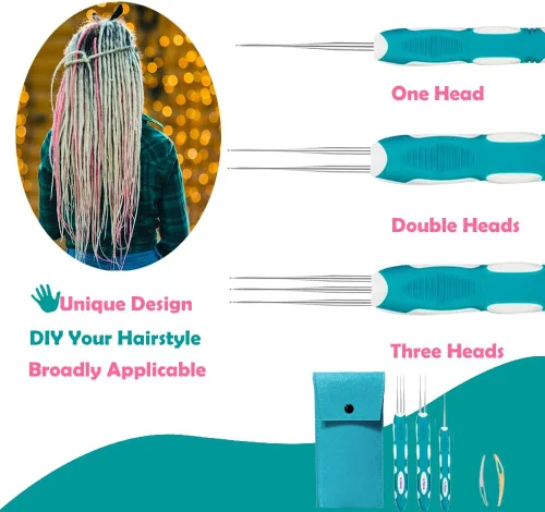 Vista 6 de Yarniss Ganchos de ganchillo para rastas con mango ergonómico, aguja de ganchillo para cabello de 0.75mm para trenza Loc
