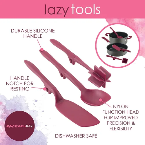 Vista 9 de Rachael Ray Herramientas y gadgets Lazy Crush & Chop, Flexi Turner y Scraping Spoon Set / Utensilios de cocina - 3 piezas, rojo burdeos