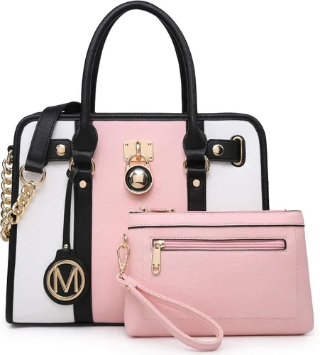 Vista 9 de MKP - Bolso de mano para mujer, dos tonos, con asa superior, juego de 2 unidades, con cartera de muñeca a juego Two tone, Top Handle, Set 2pcs