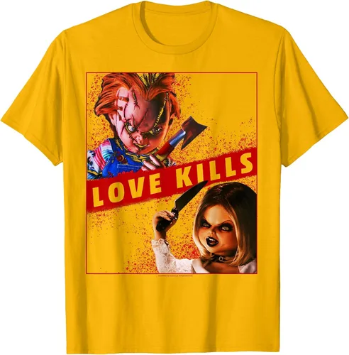 Vista 27 de Child's Play Chucky and Tiffany Love Kills T-Shirt Asphalt Grey
