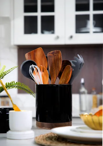 Vista 7 de Nucookery Soporte giratorio para utensilios de cocina de 360°, 7.2 pulgadas, organizador de utensilios de cocina de cerámica blanca, decoración
