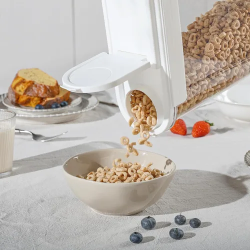 Vista 3 de Vtopmart Juego de recipientes para cereales, 3 recipientes herméticos de almacenamiento de alimentos con tapas abatibles, dispensador organizador