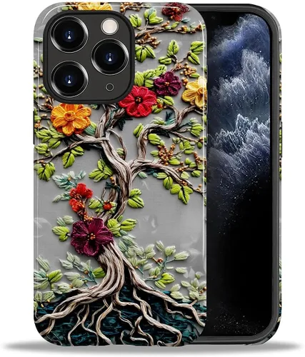 Vista 61 de ZHEGAILIAN Funda para iPhone 11, carcasa dura a prueba de golpes + silicona suave 2 en 1 híbrida, parachoques a prueba de caídas - Vidrio manchado
