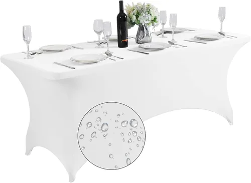Vista 24 de SuperO - Paquete de 2 manteles de elastano impermeables para mesas de 6 pies, mantel elástico universal ajustable para fiestas, banquetes, bodas
