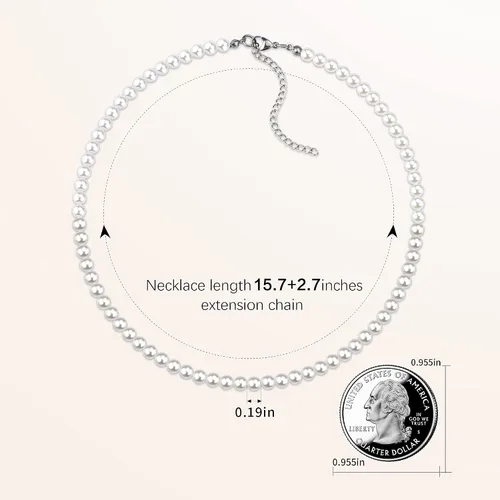 Vista 2 de Gargantilla barroca de perlas para mujer, collar de perlas blancas de 0.236in, elegante collar de joyería para mujer, longitud de princesa de 16