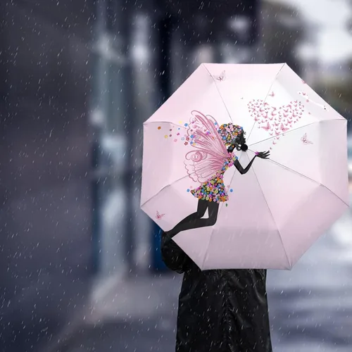 Vista 3 de DHDM Automatic Umbrella for Rain and Sun Male Women Beach Parasol Print Folding Umbrella
