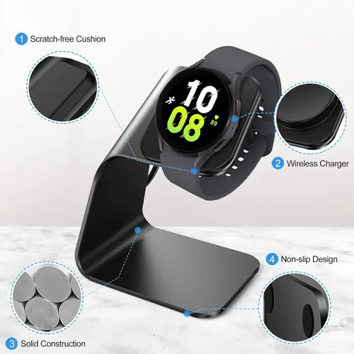 Vista 3 de NANW Base de carga compatible con Samsung Galaxy Watch 7/6/5 Pro/4/3/Active 2 - Cable de carga de repuesto USB, accesorios de soporte de muelle