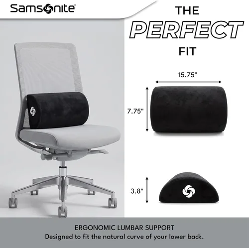Vista 6 de Samsonite - Almohada de apoyo lumbar de media luna, eleva la comodidad, 100% espuma viscoelástica pura, se adapta a la mayoría de los asientos