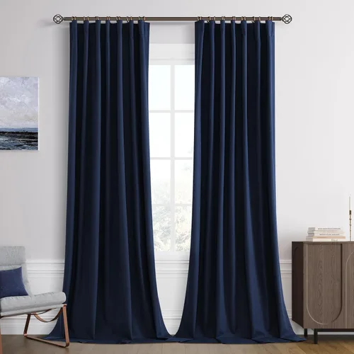 Vista 33 de Joywell - 2 cortinas de lino 100% opacas, con bolsillo para cortinero, trabilla trasera, cinta para ganchos y anillas con clip, con aislamiento