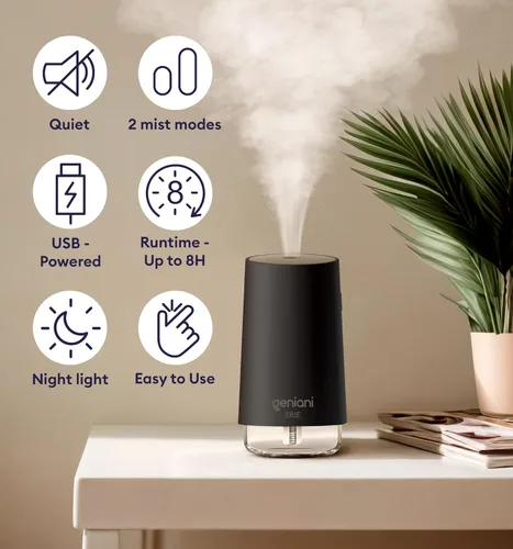 Vista 6 de GENIANI Humidificador portátil pequeño de niebla fría, alimentado por USB (no recargable), humidificador de escritorio compacto para plantas