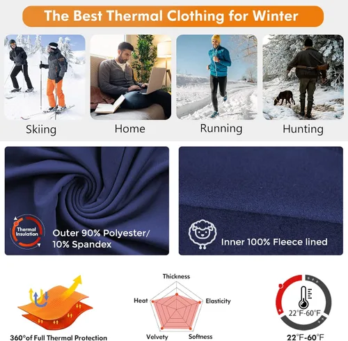 Vista 4 de CL convallaria Long Johns Thermal Underwear for Men Soft Fleece Lined Base Layer Cold Weather Top Bottom Set XS-4XL