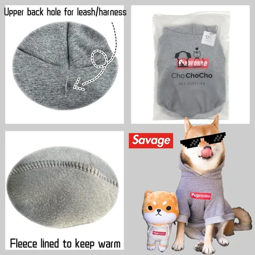 Vista 5 de ChoChoCho Sudadera con capucha y suéter para perros – Elegante ropa urbana de algodón para gatos y cachorros en gris – S, M, L