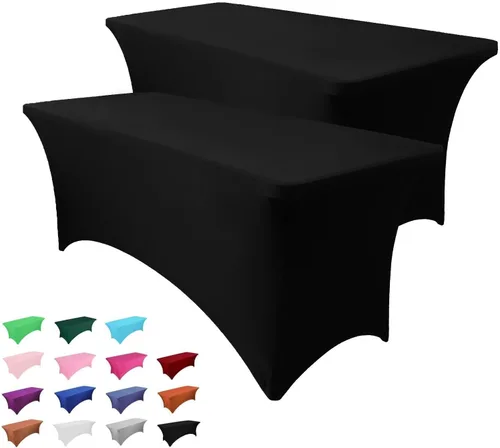 Vista 13 de Heochy - 2 piezas de mantel de 4 pies para mesa rectangular - Mantel rectangular elástico de spandex negro para cumpleaños, cóctel, boda, fiesta