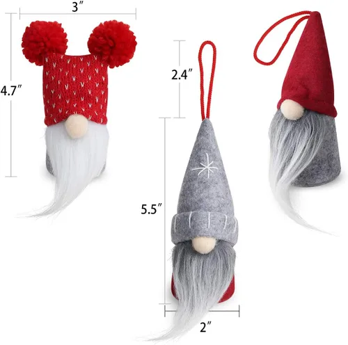 Vista 7 de D-FantiX Juego de 6 adornos de Navidad de gnomo, hechos a mano, gnomos suecos Tomte, adornos decorativos de felpa para colgar en el árbol