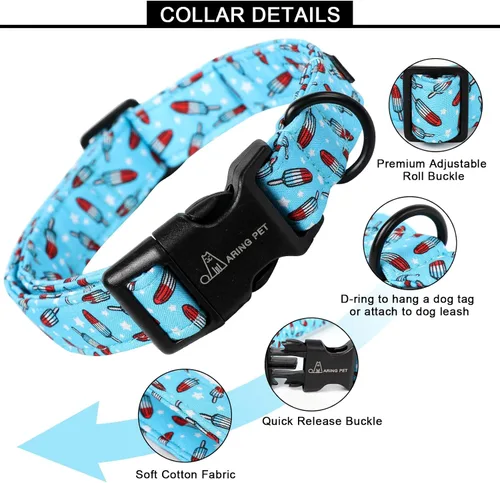 Vista 119 de Aring Pet Collar de algodón, ligero y ajustable, con hebilla de liberación rápida, para perros pequeños, medianos y grandes, para cachorros, S, Hoja