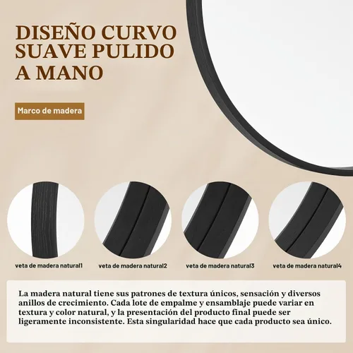 Vista 6 de WallBeyond Espejo redondo negro de madera de 24 pulgadas, espejo de pared circular para baño, espejo de pared redondo para decoración de pared