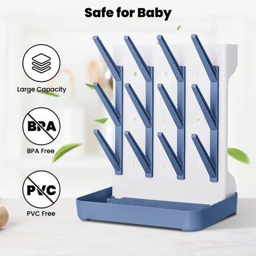 Vista 6 de Estante de secado de biberones: soporte vertical para botellas grandes que ahorra espacio, estante de secadora de pie Boon, accesorio para bebés
