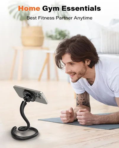 Vista 3 de A2C Soporte de teléfono flexible de cuello de cisne para iPhone Magsafe, soporte magnético para teléfono de gimnasio de brazo largo para cinta