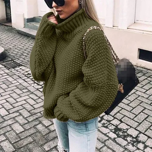 Vista 3 de Suéteres para mujer, moda de otoño, 2023, bloque de color, manga larga, cuello barco, tejido, talla grande, suéter