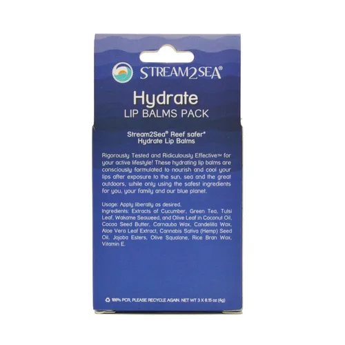 Vista 3 de Stream2Sea - Juego de bálsamo labial hidratante, cereza vainilla, naturalmente desnudo y pepino, bálsamo labial seguro para arrecifes de menta