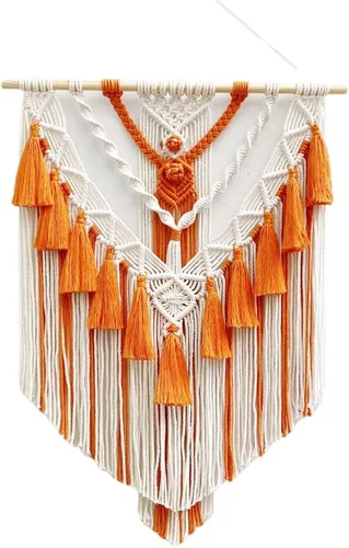 Vista 7 de BMIDRUT Tapiz colgante de macramé tejido bohemio, arte de pared hecho a mano, tapiz de macramé para decoración de pared del hogar, frontón de pared