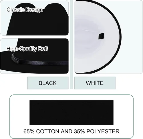 Vista 3 de Wide Brim Fedora Hats for Women Men Two Tone Dress Hat Felt Panama Hat in Two Audlt