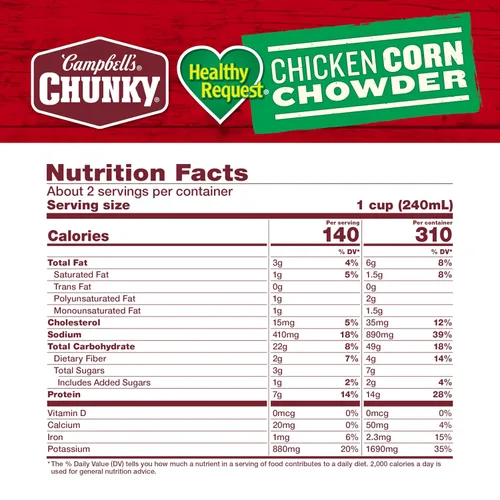Vista 2 de Sopa espesa de Campbell’s Chunky, Healthy Request de pollo con maíz, lata de 18.8 oz (caja de 12)