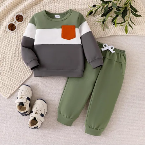 Vista 70 de Ropa de otoño e invierno para bebé, trajes de niño pequeño, sudadera de manga larga, sudadera de retazos y pantalones, 2 piezas, 12 meses a 5 años
