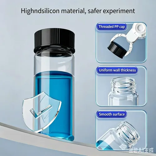 Vista 3 de Frascos de vidrio de muestra de 0.1 fl oz con tapas de rosca, botella vacía de almacenamiento de laboratorio, vidrio de borosilicato transparente