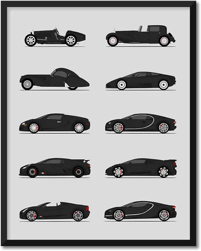 Vista 15 de Custom Car Posters Handmade Poster compatible with Bugatti Generations and Print of Best of Bugatti