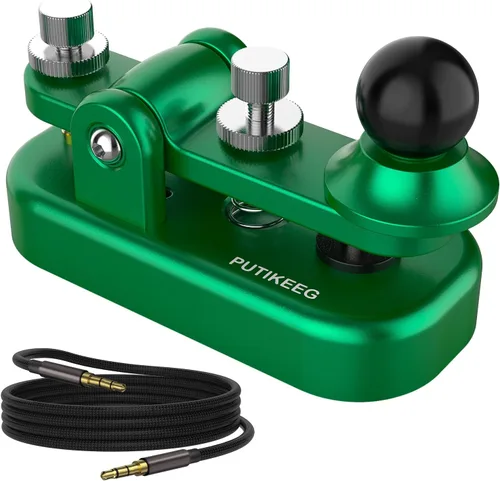 Vista 13 de Mini Morse Radio Key CW HAM Enviar Telegram Single Paddle Morse Code Key con aleación de aluminio Cuerpo Base Negro (S)