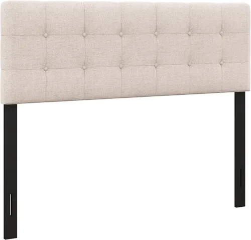 Vista 11 de KOMFOTT - Cabecera tapizada en tela de lino para cama tamaño Full/Queen, cabecera rectangular con patas de madera maciza y ancho ajustable, cabecera