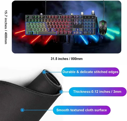 Vista 3 de Alfombrilla de mouse extragrande para juegos personalizada con base de goma antideslizante, bordes cosidos, alfombrilla de mouse lavable, teclado