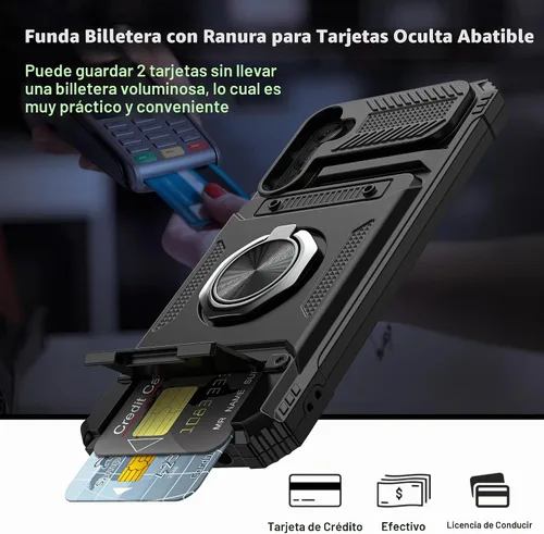 Vista 2 de Vofolen Funda para teléfono Samsung Galaxy A14 5G con tarjetero [almacena 2 tarjetas] + anillo magnético de 360° con función atril de doble capa