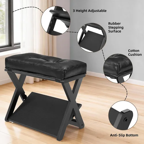 Vista 3 de HOMELTSTBO - Reposapiés ajustable de madera debajo del escritorio, reposapiés de escritorio de doble escalón con 3 opciones de altura y superficie