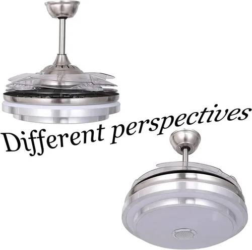 Vista 3 de Ventilador de techo de 42 pulgadas con luz y altavoz Bluetooth, moderno ventilador de techo retráctil plateado con control remoto, 3 cambios
