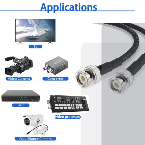 Vista 3 de Superbat Cable BNC a BNC de 6 pies, cable coaxial de extensión BNC RG8X de 50 ohmios Puente macho BNC resistente para radio bidireccional, antena
