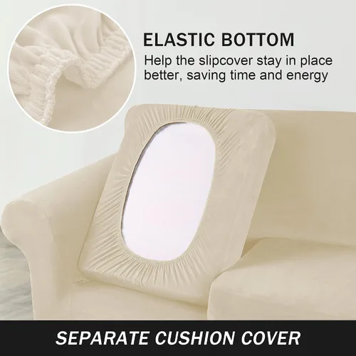 Vista 4 de Funda elástica para sofá, funda de terciopelo ultra suave, protector de muebles para mascotas y niños (beige, pequeño)