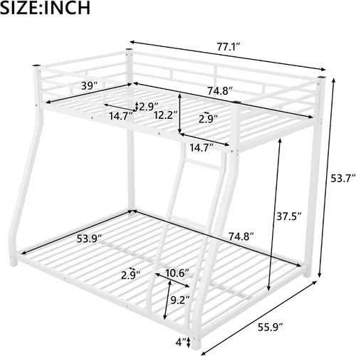 Vista 2 de Harper & Bright Designs Litera de metal individual sobre matrimonial con escalera, marco de cama resistente con rieles de protección de seguridad