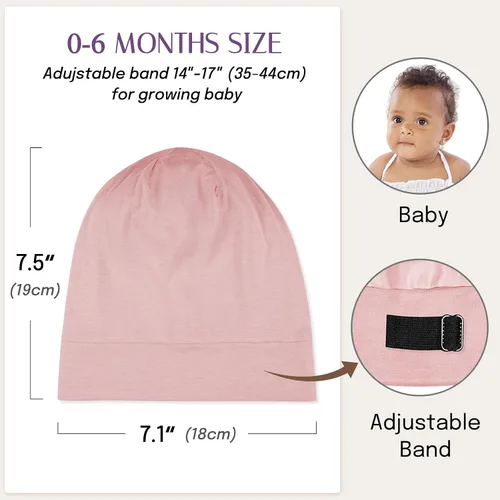 Vista 5 de OLESILK Gorro de Seda para Bebé de 0-6 Meses - Gorro de Cabello para Niños Pequeños de Seda de Morera 100%, Gorro de Noche Ajustable para Dormir