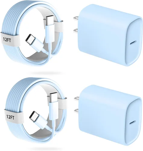 Vista 20 de Cargador para teléfono 17, 16, 15 Pro, carga rápida, 20 W, USB C, bloque de carga rápida con cargadores tipo C de 6.6 pies de largo, cable de carga