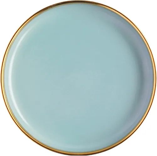 Vista 12 de Plato de cerámica moderno con borde dorado de alta calidad, plato de porcelana elegante para restaurante, juego de platos de cerámica aptos