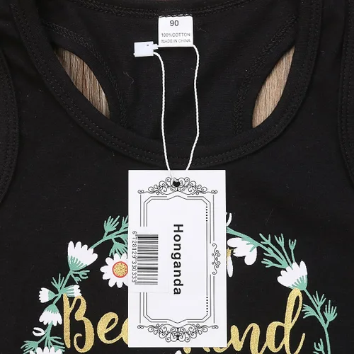 Vista 5 de Honganda Moda 2 unids niños niños bebé niña trajes girasol sin mangas camiseta sin mangas + pantalones cortos de mezclilla ropa de verano