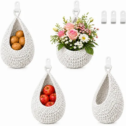 Vista 8 de Cestas de frutas colgantes para cocina, paquete de 3 cestas de L-Lino Claro
